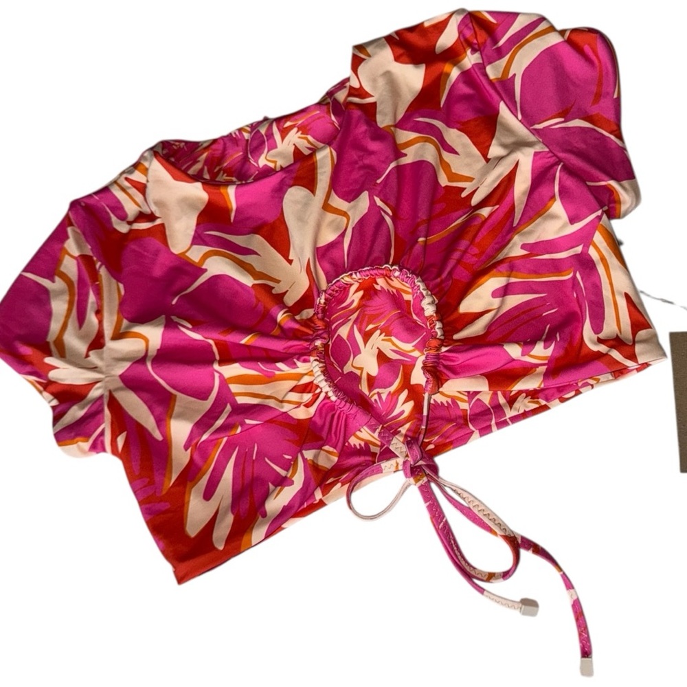 Aloe & Aloe Waikiki Crop Top Bottom Pink and Orange Floral Top Size M NWT